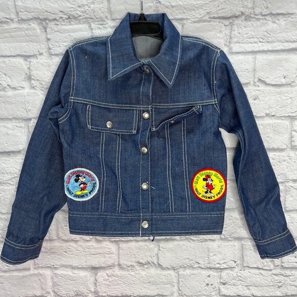 Vintage Growing Girl Jean Denim Jacket Size 8 Disney Sea World Smiley Patches